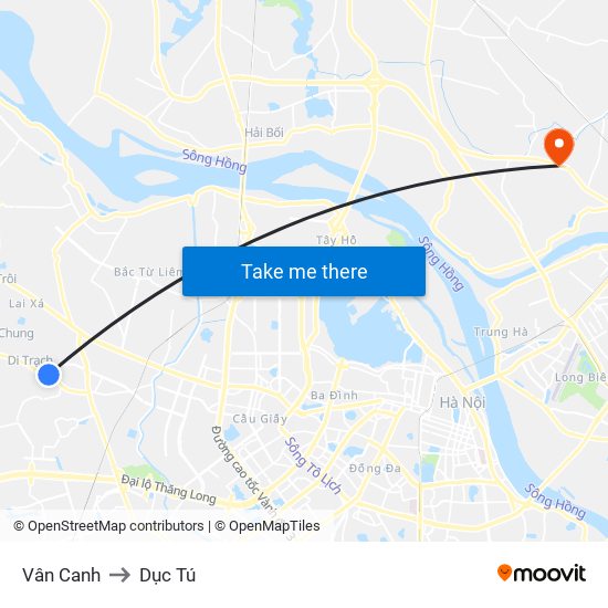 Vân Canh to Dục Tú map