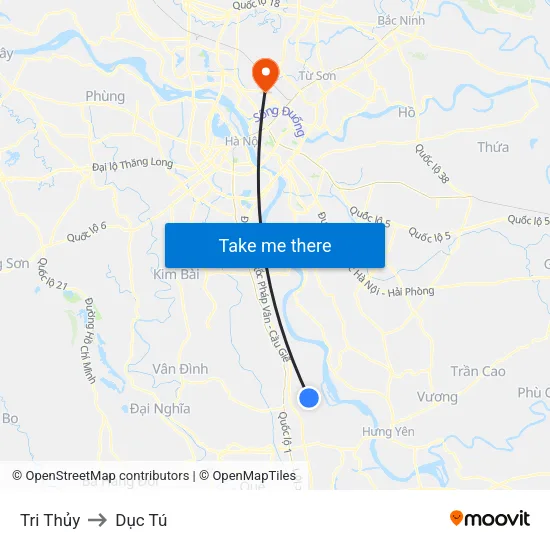 Tri Thủy to Dục Tú map