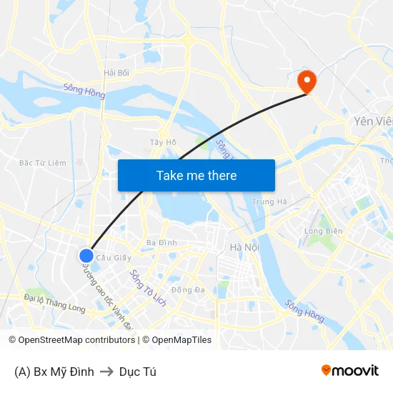 (A) Bx Mỹ Đình to Dục Tú map