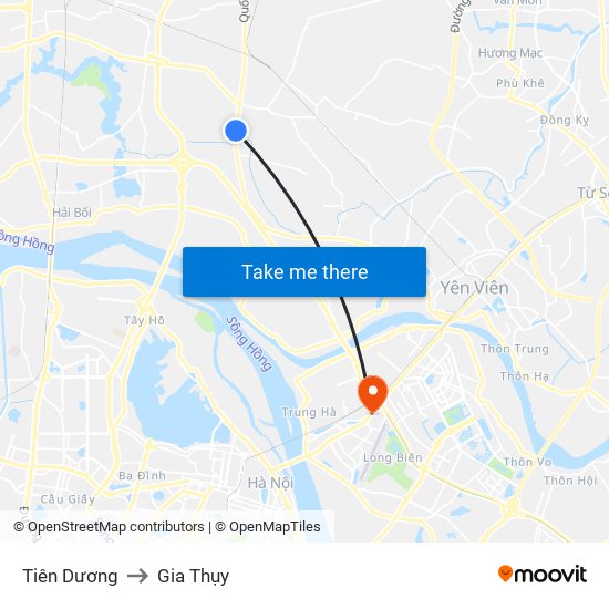 Tiên Dương to Gia Thụy map