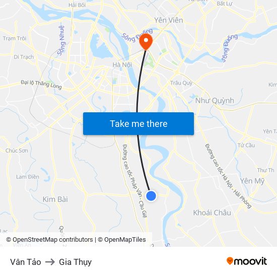 Vân Tảo to Gia Thụy map