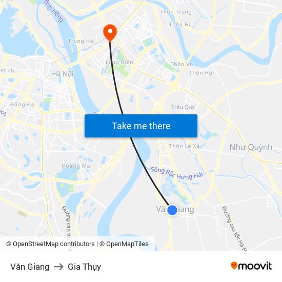Văn Giang to Gia Thụy map