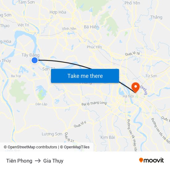 Tiên Phong to Gia Thụy map