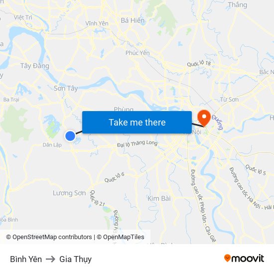 Bình Yên to Gia Thụy map