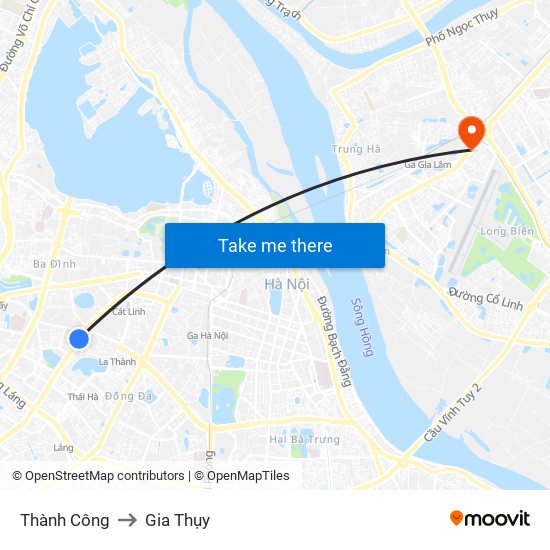 Thành Công to Gia Thụy map