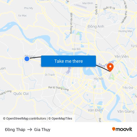 Đồng Tháp to Gia Thụy map