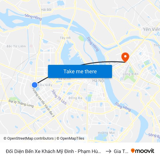 Đối Diện Bến Xe Khách Mỹ Đình - Phạm Hùng (Cột Trước) to Gia Thụy map