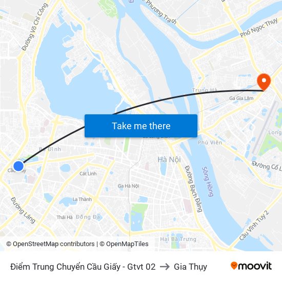 Điểm Trung Chuyển Cầu Giấy - Gtvt 02 to Gia Thụy map