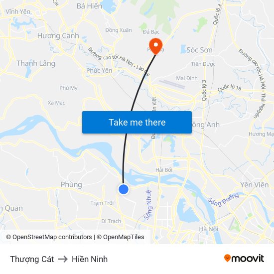 Thượng Cát to Hiền Ninh map