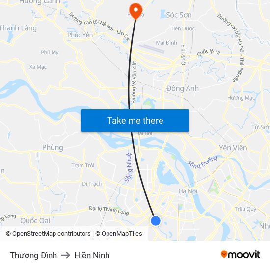 Thượng Đình to Hiền Ninh map