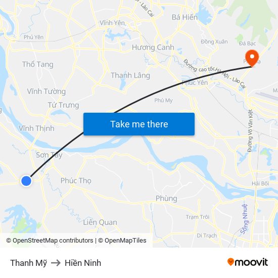 Thanh Mỹ to Hiền Ninh map