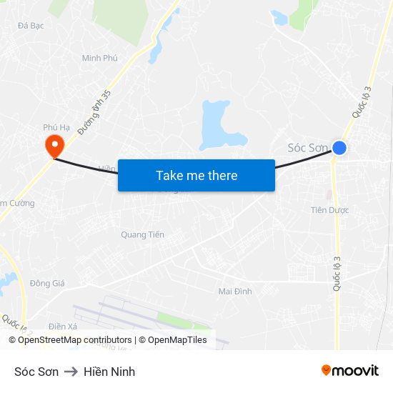 Sóc Sơn to Hiền Ninh map