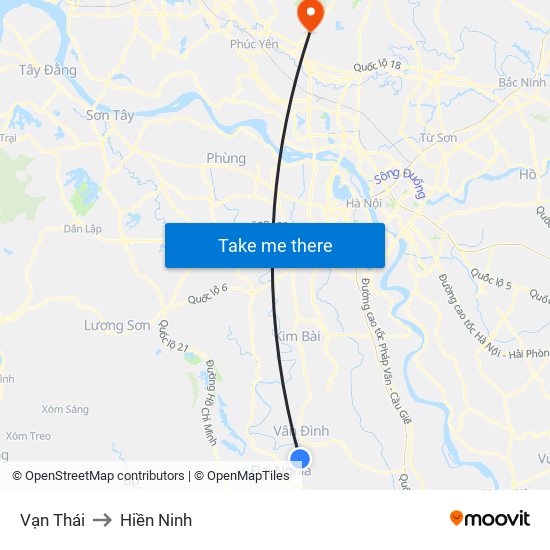 Vạn Thái to Hiền Ninh map