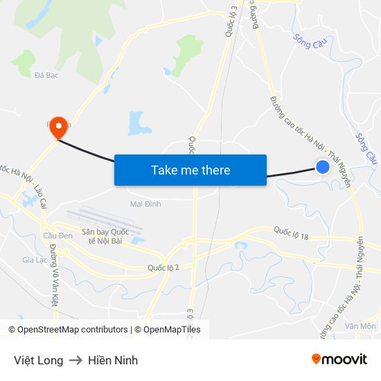 Việt Long to Hiền Ninh map
