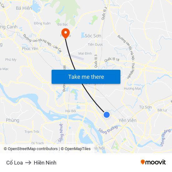 Cổ Loa to Hiền Ninh map