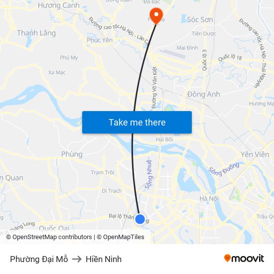 Phường Đại Mỗ to Hiền Ninh map