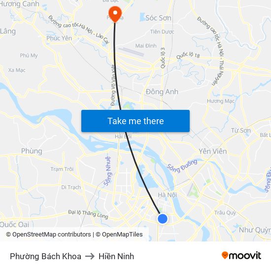 Phường Bách Khoa to Hiền Ninh map