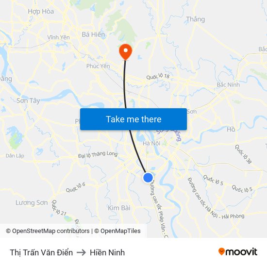 Thị Trấn Văn Điển to Hiền Ninh map