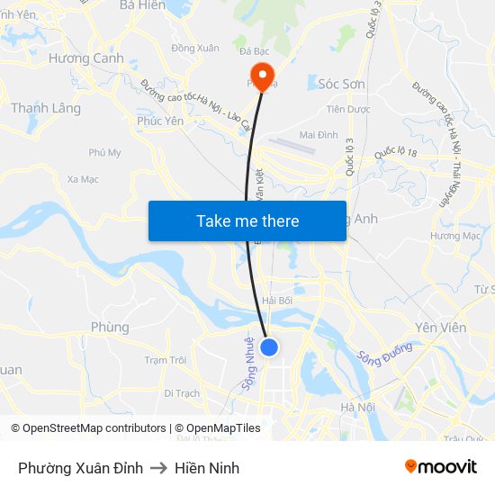 Phường Xuân Đỉnh to Hiền Ninh map