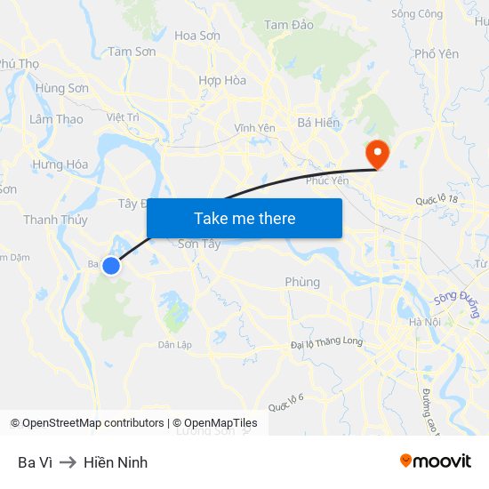 Ba Vì to Hiền Ninh map