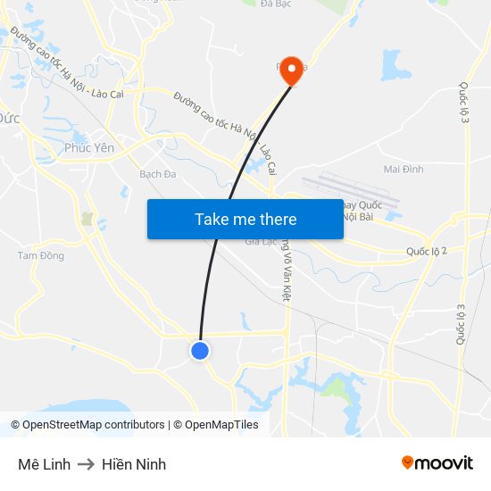 Mê Linh to Hiền Ninh map