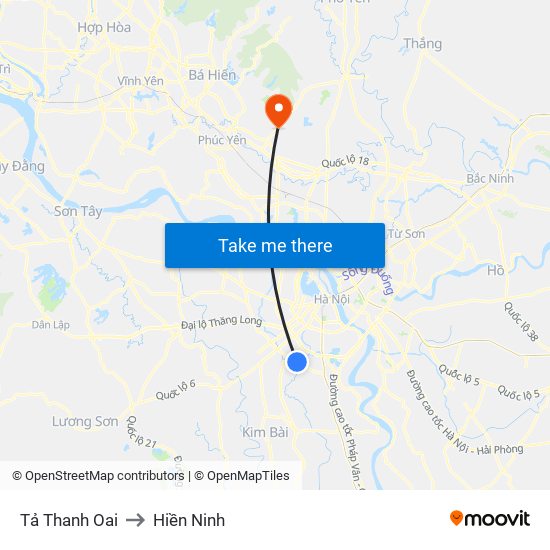 Tả Thanh Oai to Hiền Ninh map