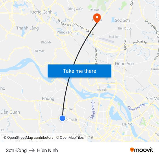 Sơn Đồng to Hiền Ninh map