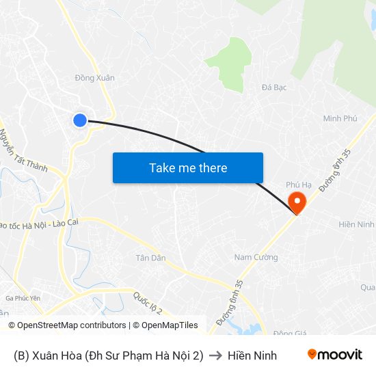 (B) Xuân Hòa (Đh Sư Phạm Hà Nội 2) to Hiền Ninh map