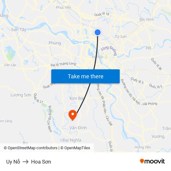 Uy Nỗ to Hoa Sơn map