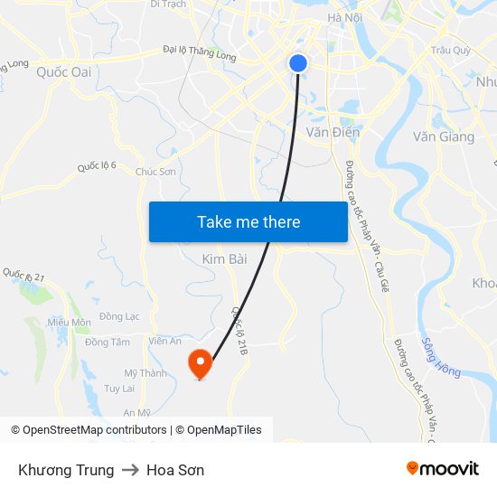 Khương Trung to Hoa Sơn map