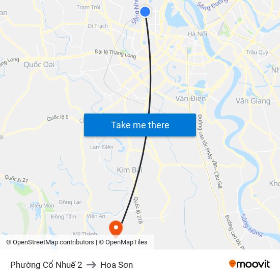 Phường Cổ Nhuế 2 to Hoa Sơn map