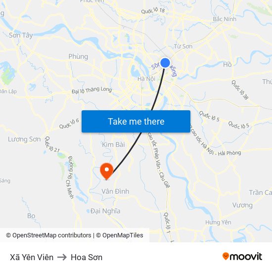 Xã Yên Viên to Hoa Sơn map