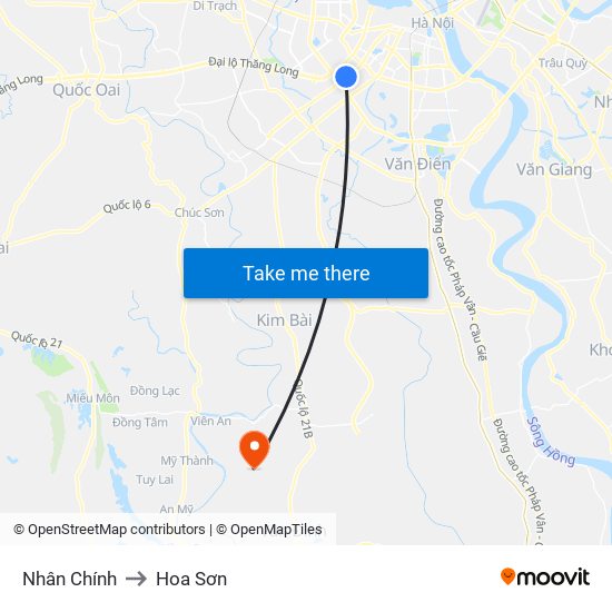 Nhân Chính to Hoa Sơn map