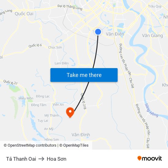 Tả Thanh Oai to Hoa Sơn map