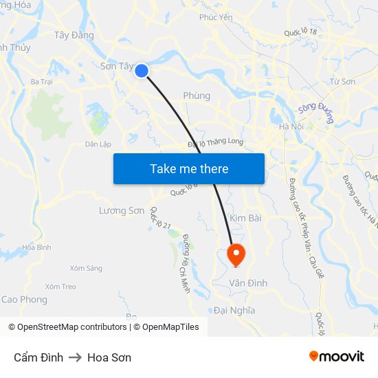 Cẩm Đình to Hoa Sơn map