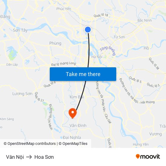 Vân Nội to Hoa Sơn map