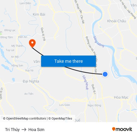 Tri Thủy to Hoa Sơn map