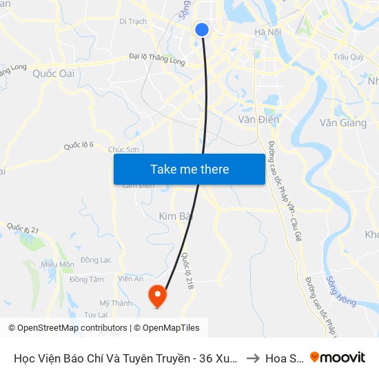 Học Viện Báo Chí Và Tuyên Truyền - 36 Xuân Thủy to Hoa Sơn map