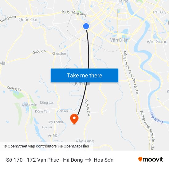 Số 170 - 172 Vạn Phúc - Hà Đông to Hoa Sơn map