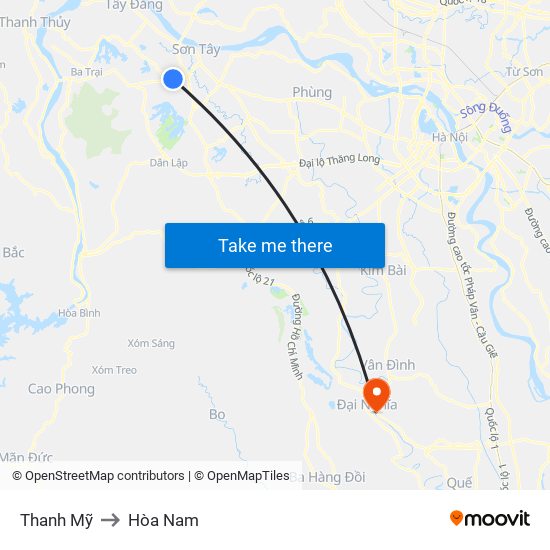 Thanh Mỹ to Hòa Nam map
