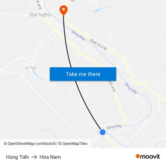 Hùng Tiến to Hòa Nam map