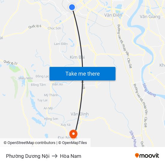 Phường Dương Nội to Hòa Nam map