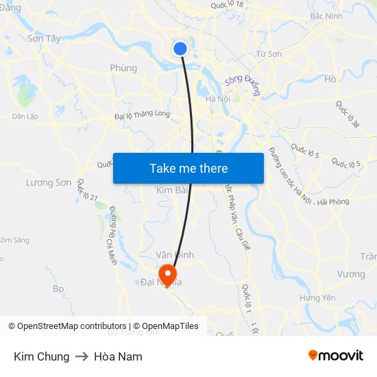 Kim Chung to Hòa Nam map