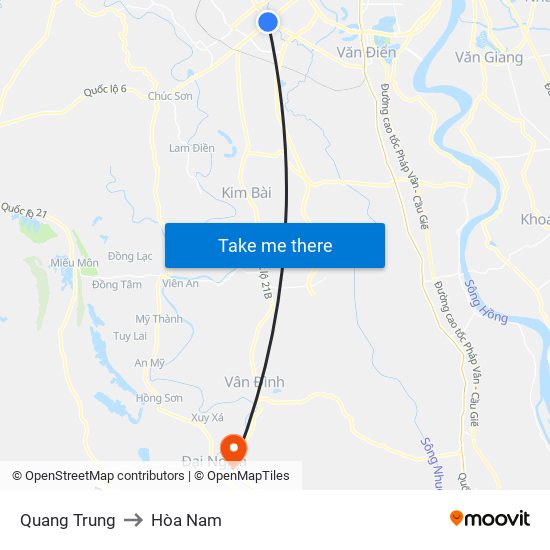 Quang Trung to Hòa Nam map