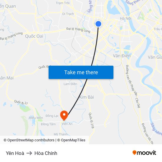 Yên Hoà to Hòa Chính map