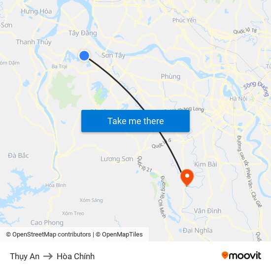 Thụy An to Hòa Chính map