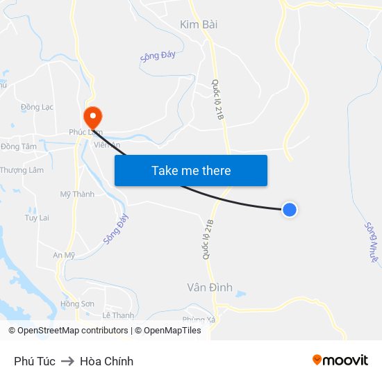 Phú Túc to Hòa Chính map