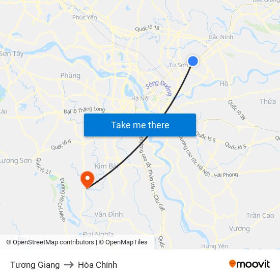 Tương Giang to Hòa Chính map