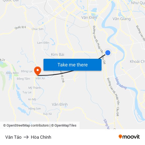 Vân Tảo to Hòa Chính map