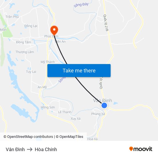 Vân Đình to Hòa Chính map